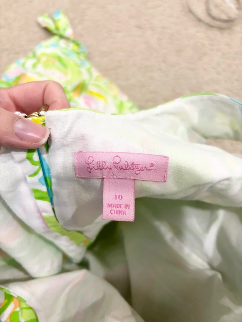 Lilly Pulitzer Girls Colorful Tropical Shift Dress Embellished Neck Detail Sz 10